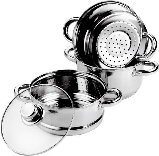 Royal Swiss® Couscoussier - Cuiseur Vapeur Inox 3 Pièces – 22cm / 26cm / 28cm – Couvercle en Verre – Compatible Induction, Gaz & Électrique – Image 3