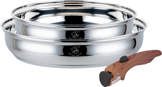 Set de poêles inox 24 et 28 cm Royal Swiss poignée amovible 1