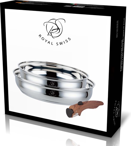 Set de poêles inox 24 et 28 cm Royal Swiss poignée amovible 6