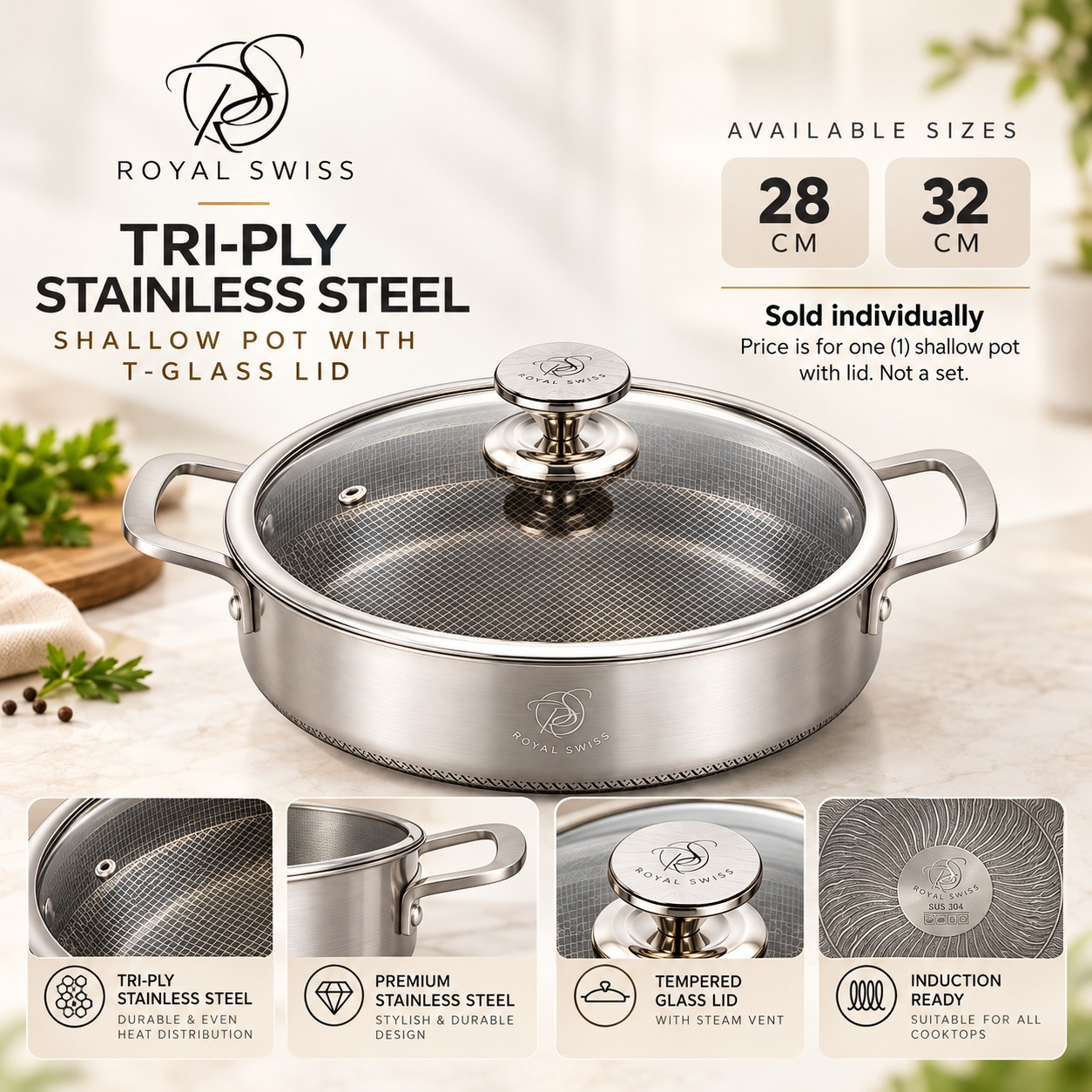 Sauteuse Royal Swiss Tri-Ply tailles 28 cm et 32 cm