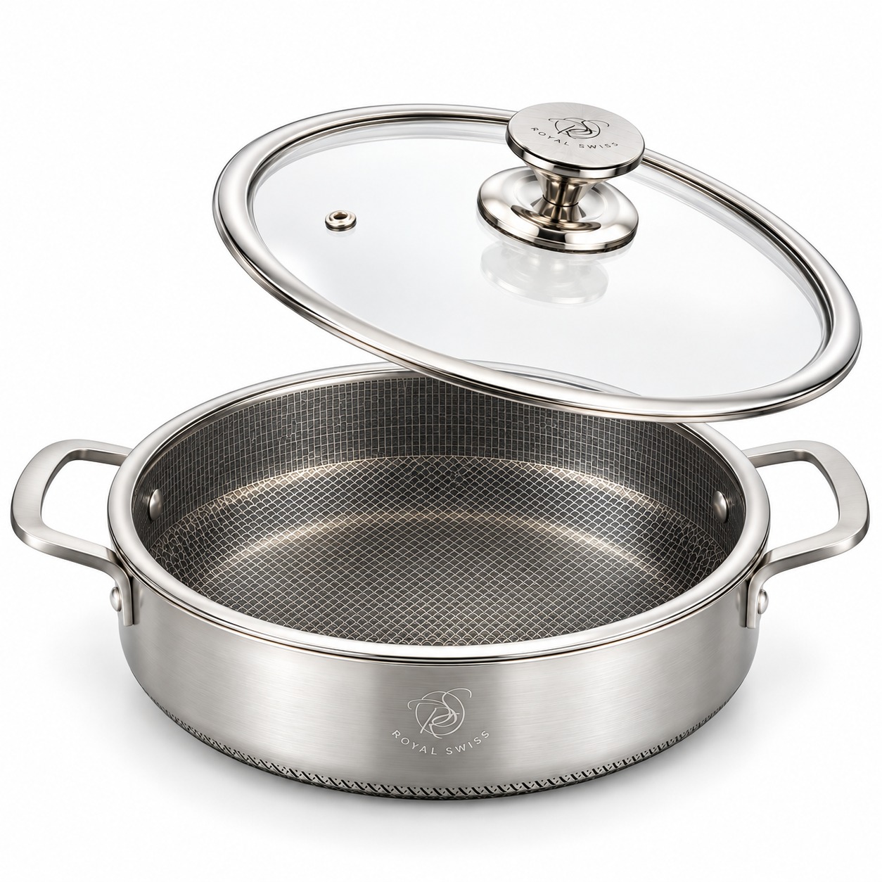 Sauteuse inox Tri-Ply avec couvercle en verre relevé