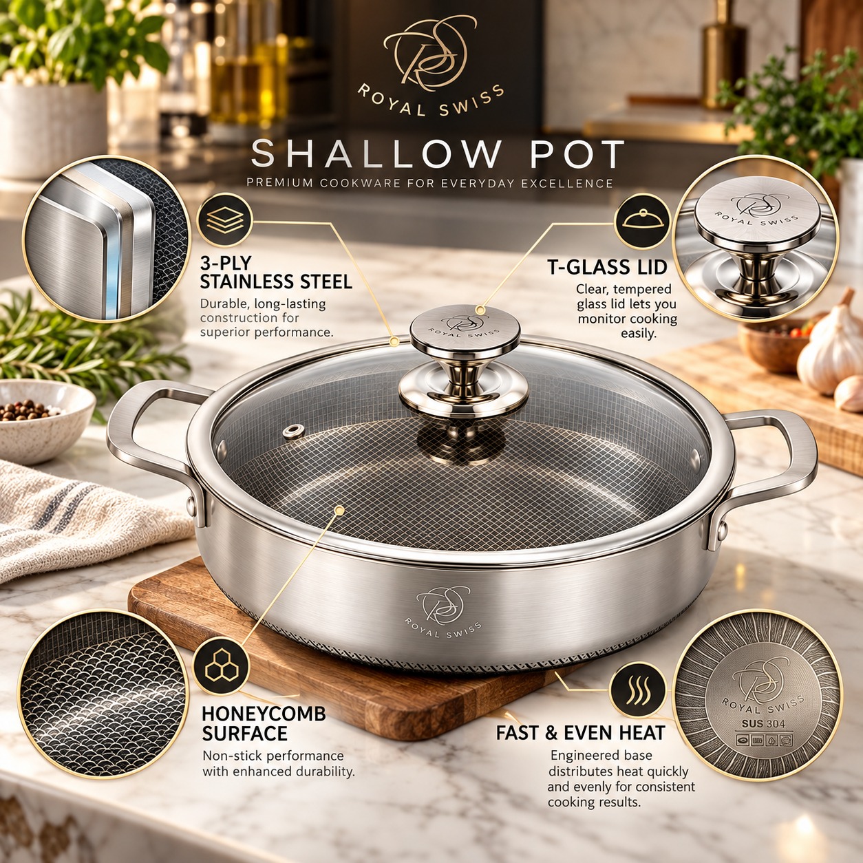 Sauteuse inox Tri-Ply Royal Swiss caractéristiques