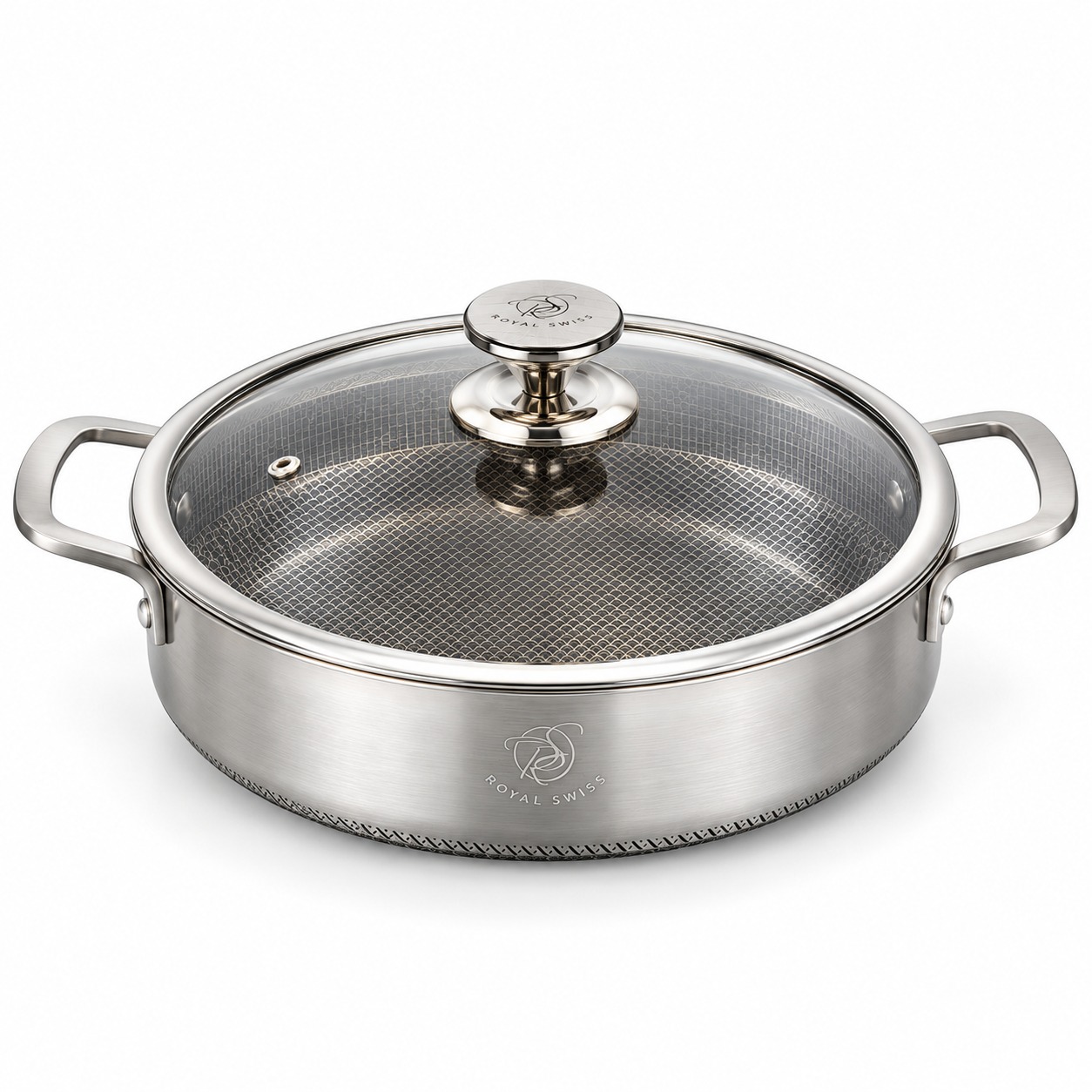 Sauteuse Tri-Ply nid d'abeille Royal Swiss 8 Sauteuse inox Tri-Ply nid d'abeille avec couvercle en verre