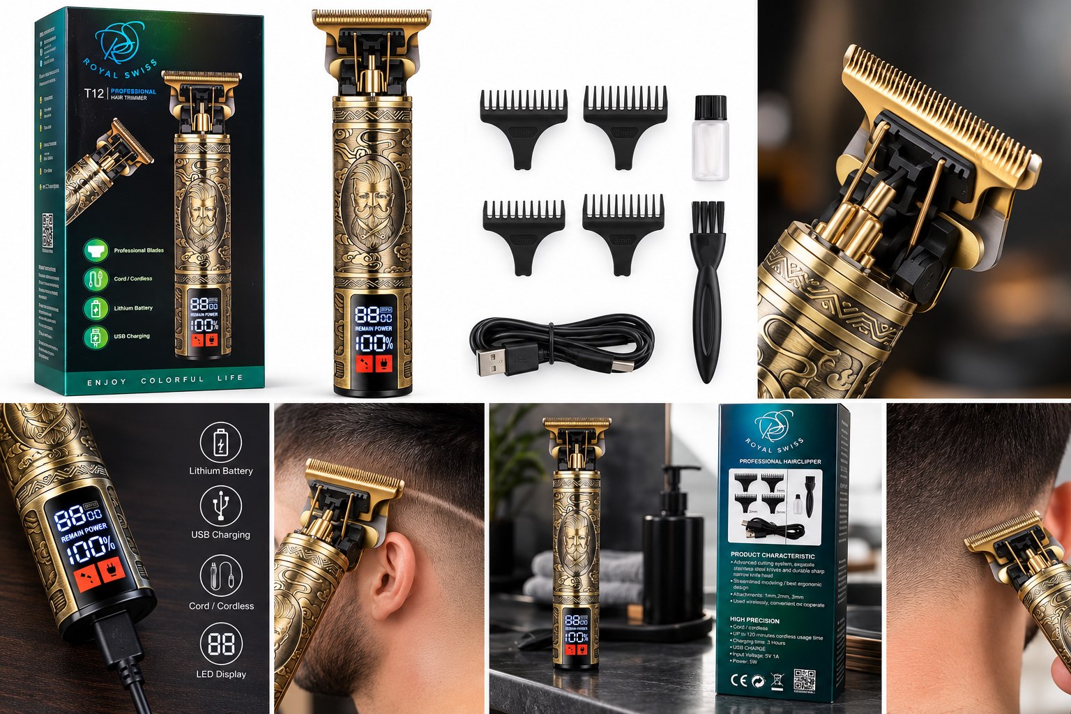 Tondeuse Royal Swiss T12 - boîte, accessoires et utilisation